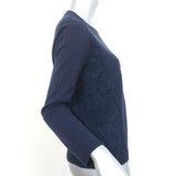 Valentino Sweater Navy Lace-Paneled Wool-Cashmere Size Small Crewneck Pullover