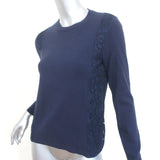 Valentino Sweater Navy Lace-Paneled Wool-Cashmere Size Small Crewneck Pullover