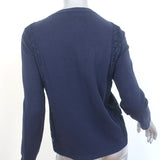 Valentino Sweater Navy Lace-Paneled Wool-Cashmere Size Small Crewneck Pullover