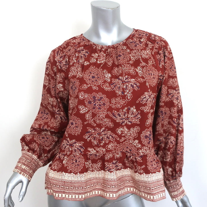 Veronica Beard Peplum Top Kester Rust Floral Print Size 6 Long Sleeve Blouse NEW