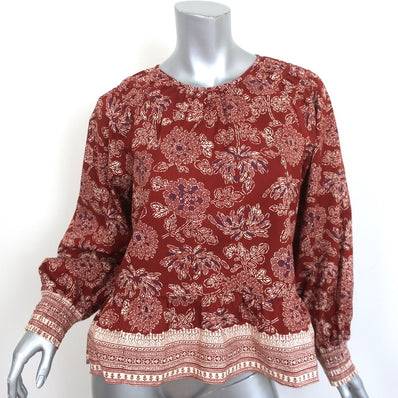 Veronica Beard Peplum Top Kester Rust Floral Print Size 6 Long Sleeve Blouse NEW