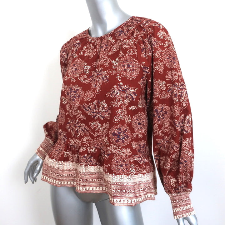 Veronica Beard Peplum Top Kester Rust Floral Print Size 6 Long Sleeve Blouse NEW
