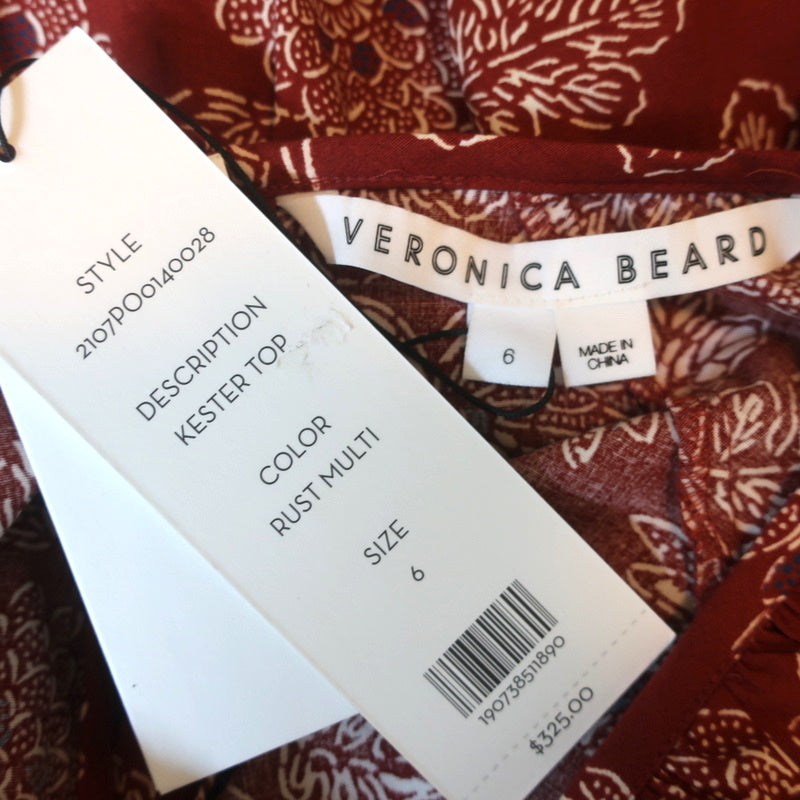 Veronica Beard Peplum Top Kester Rust Floral Print Size 6 Long Sleeve Blouse NEW
