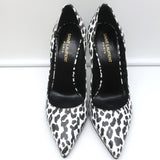 Saint Laurent Zoe Pumps White Leopard Print Leather Size 36 Pointed Toe Heels
