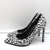Saint Laurent Zoe Pumps White Leopard Print Leather Size 36 Pointed Toe Heels