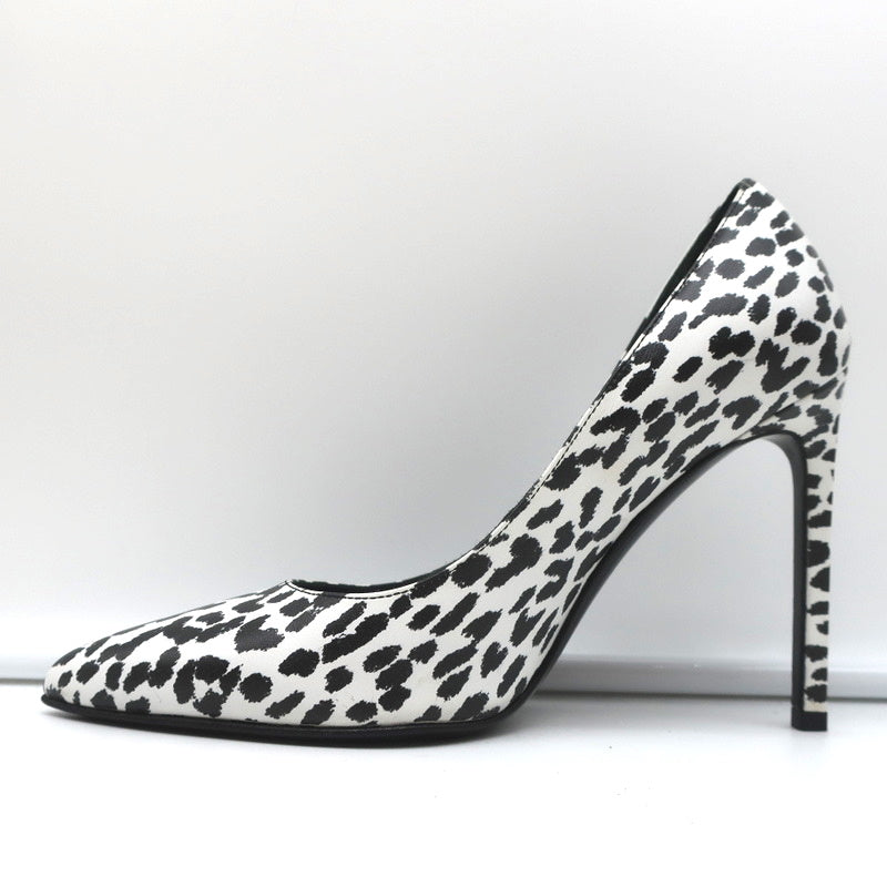 Saint Laurent Zoe Pumps White Leopard Print Leather Size 36 Pointed Toe Heels