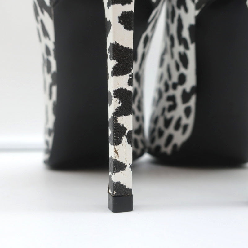 Saint Laurent Zoe Pumps White Leopard Print Leather Size 36 Pointed Toe Heels