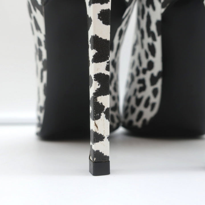 Saint Laurent Zoe Pumps White Leopard Print Leather Size 36 Pointed Toe Heels