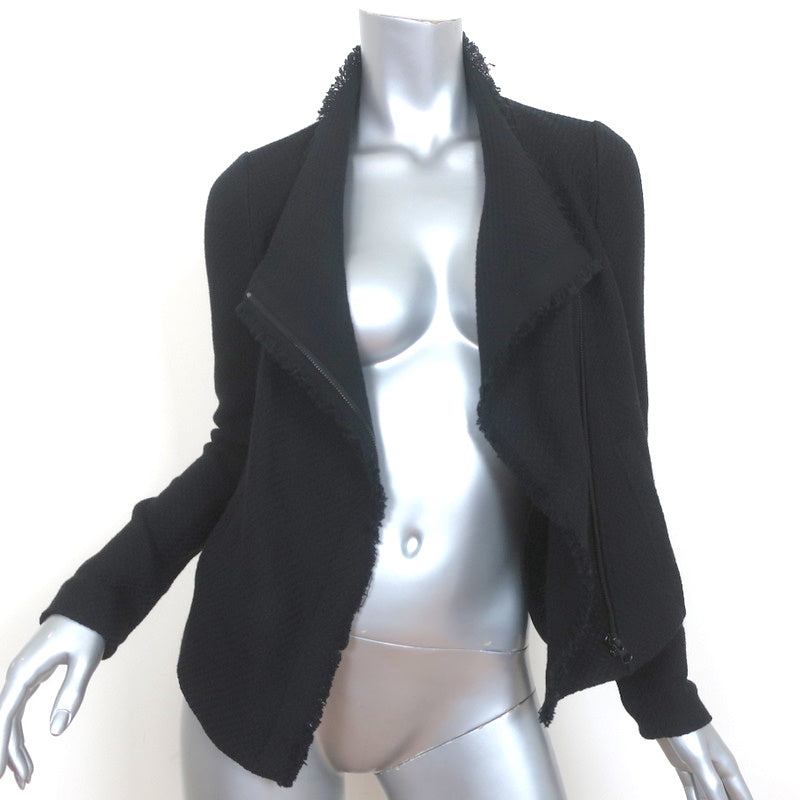 Vince Frayed Edge Scuba Jacket Black Cotton Tweed Size Extra Small