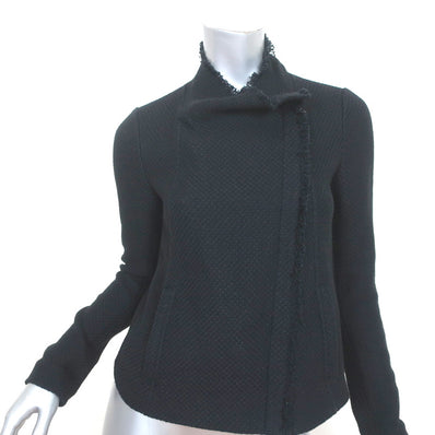 Vince Frayed Edge Scuba Jacket Black Cotton Tweed Size Extra Small