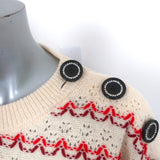 Meryll Rogge Cropped Sweater Ivory/Red Striped Wool Pointelle Knit Size Large