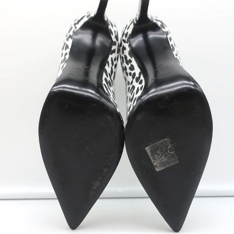 Saint Laurent Zoe Pumps White Leopard Print Leather Size 36 Pointed Toe Heels