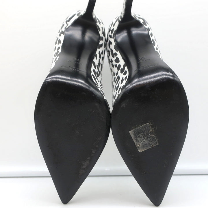 Saint Laurent Zoe Pumps White Leopard Print Leather Size 36 Pointed Toe Heels