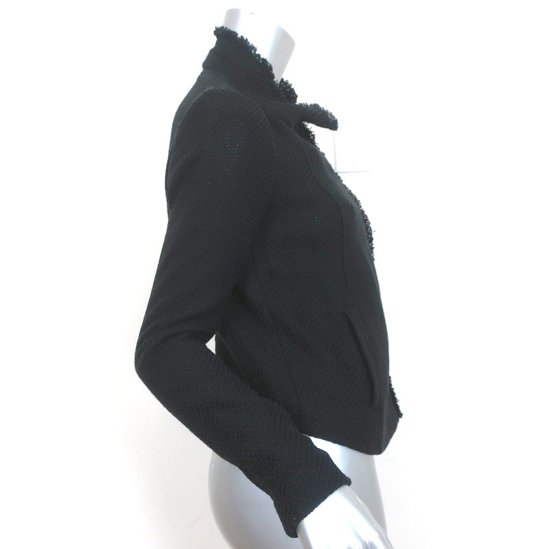 Vince Frayed Edge Scuba Jacket Black Cotton Tweed Size Extra Small