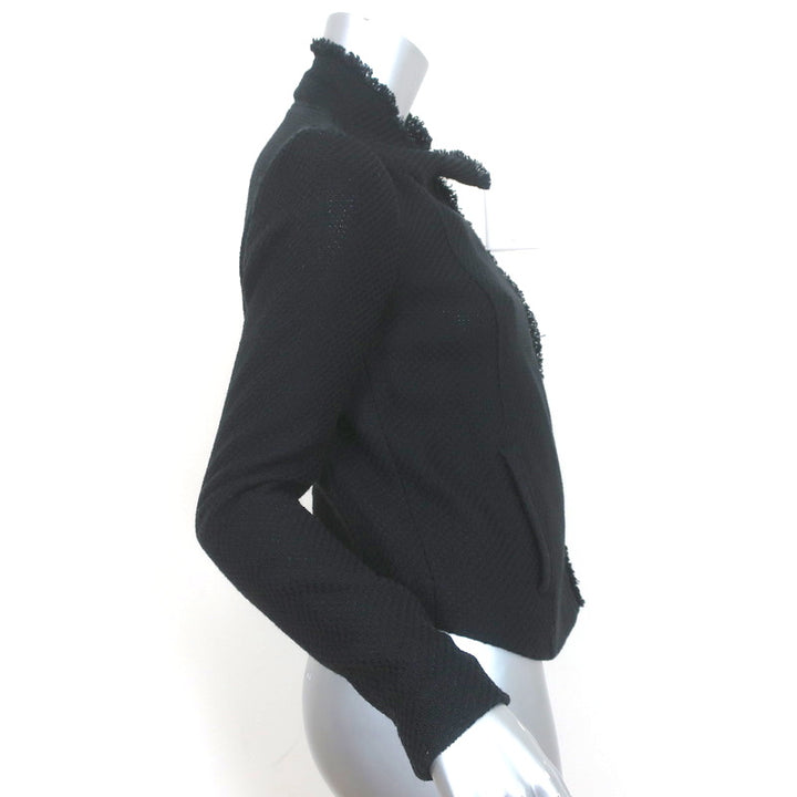 Vince Frayed Edge Scuba Jacket Black Cotton Tweed Size Extra Small
