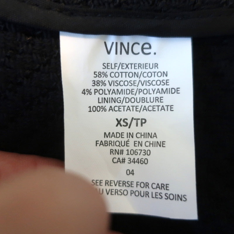 Vince Frayed Edge Scuba Jacket Black Cotton Tweed Size Extra Small
