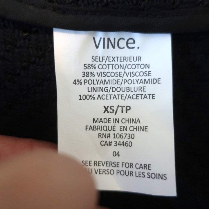 Vince Frayed Edge Scuba Jacket Black Cotton Tweed Size Extra Small