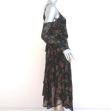 Paige Cold Shoulder Wrap Dress Black Floral Print Silk Chiffon Size Medium