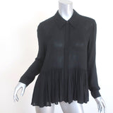 Tibi Peplum Blouse Savanna Black Crepe Size 6 Long Sleeve Button Up Top