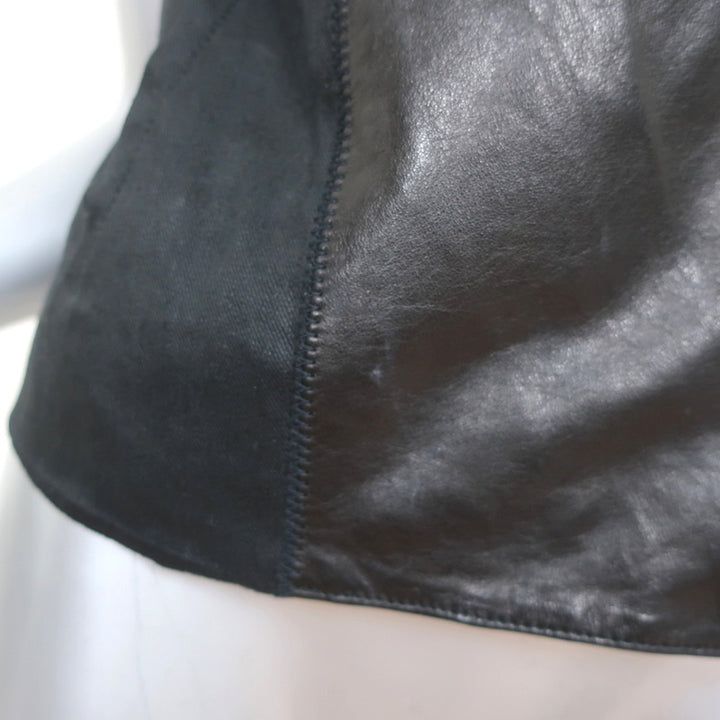 Vince Asymmetric Moto Vest Black Leather &amp; Linen Size Extra Small