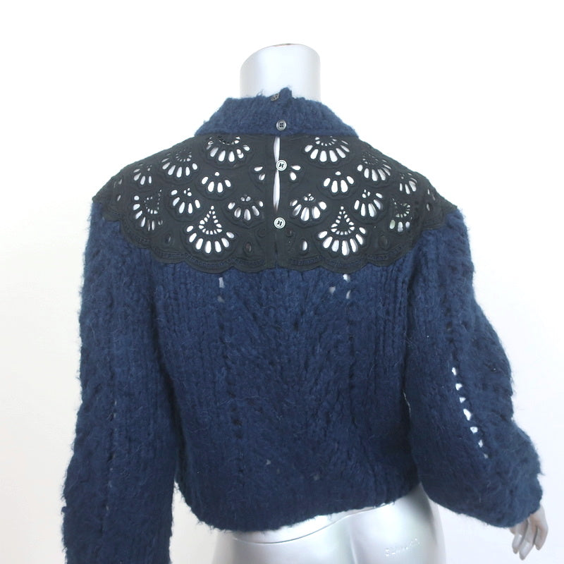 SEA Eyelet-Inset Sweater Navy Alpaca-Wool Size 2 Mock Neck Pullover