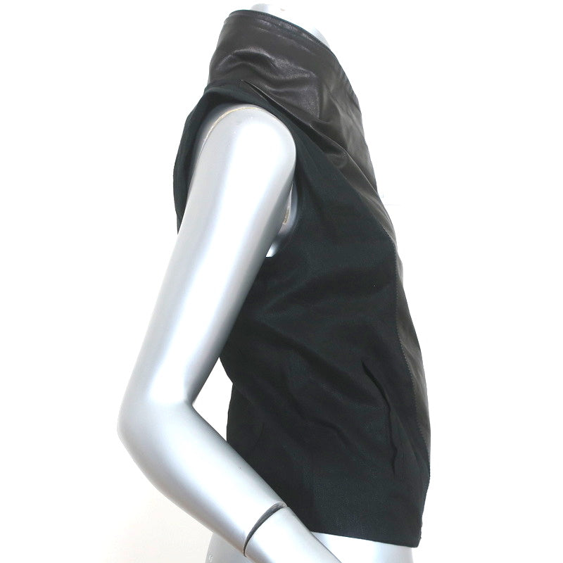 Vince Asymmetric Moto Vest Black Leather &amp; Linen Size Extra Small