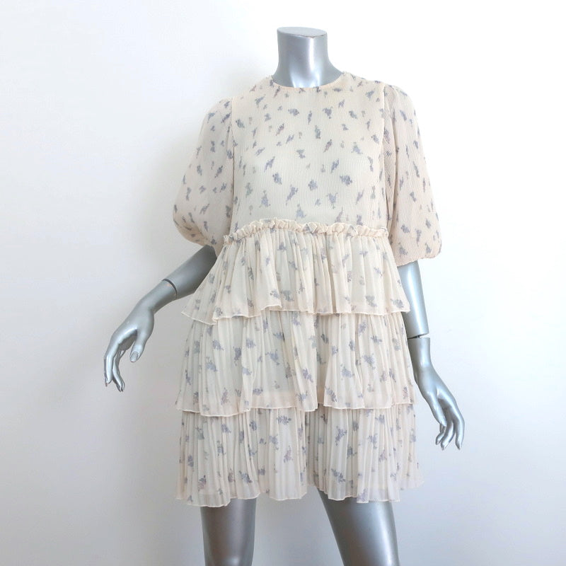 ganni printed georgette mini dress Ganni Floral Tiered Mini Dress