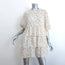 GANNI Tiered Mini Dress Cream Floral Print Pleated Georgette Size 34