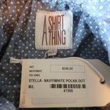 A Shirt Thing Stella Blouse Navy Polka Dot Size Medium/Large Short Sleeve NEW