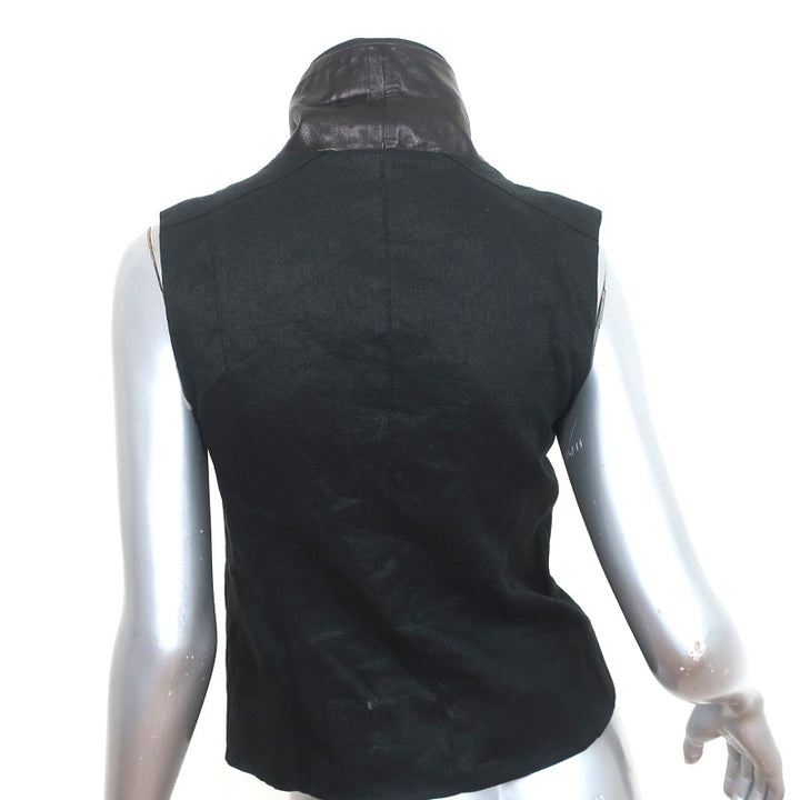 Vince Asymmetric Moto Vest Black Leather &amp; Linen Size Extra Small
