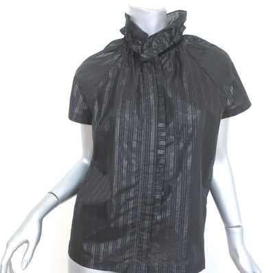A Shirt Thing Stella Blouse Black Metallic Stripe Size Medium Short Sleeve Top