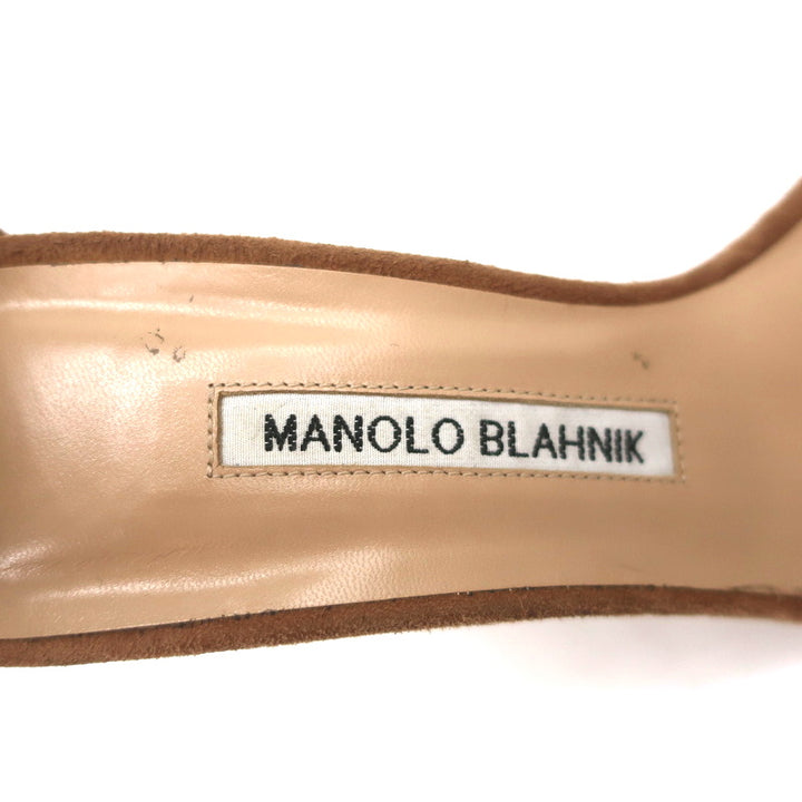 Manolo Blahnik Lauratop Sandals Brown Suede Size 36 Ankle Strap Heels