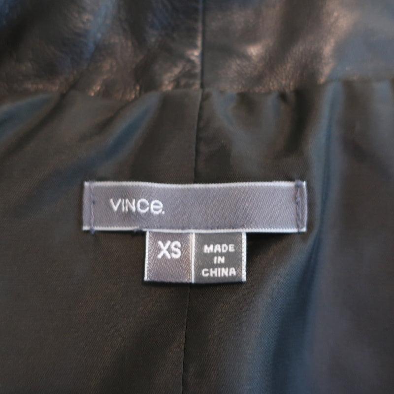 Vince Asymmetric Moto Vest Black Leather &amp; Linen Size Extra Small