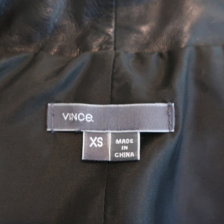 Vince Asymmetric Moto Vest Black Leather &amp; Linen Size Extra Small