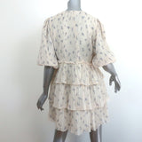 GANNI Tiered Mini Dress Cream Floral Print Pleated Georgette Size 34