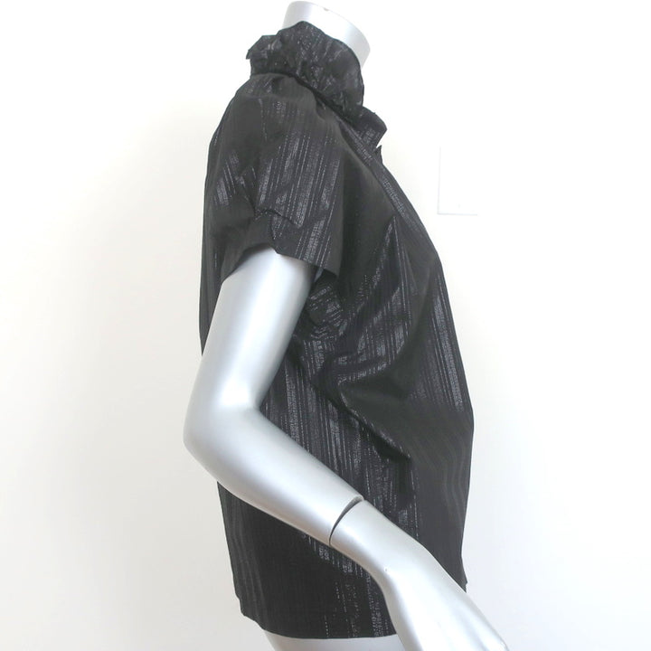 A Shirt Thing Stella Blouse Black Metallic Stripe Size Medium Short Sleeve Top