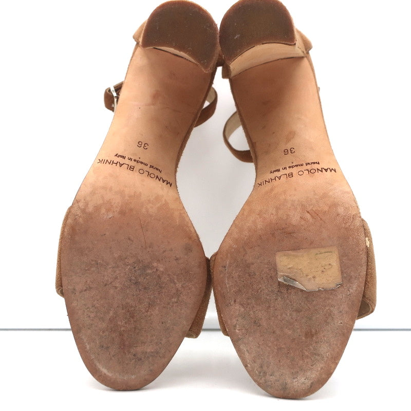 Manolo Blahnik Lauratop Sandals Brown Suede Size 36 Ankle Strap Heels