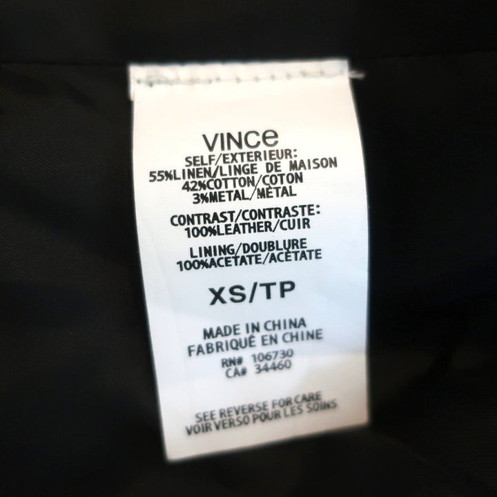 Vince Asymmetric Moto Vest Black Leather &amp; Linen Size Extra Small
