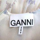 GANNI Tiered Mini Dress Cream Floral Print Pleated Georgette Size 34