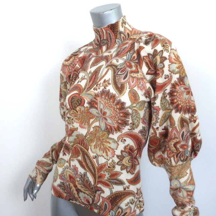 Zimmermann Blouson Sleeve Turtleneck Sweater Lucky Cream Paisley Print Size 1