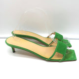 BY FAR Virgo Cutout Mules Green Suede Size 41 Kitten Heel Sandals