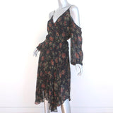 Paige Cold Shoulder Wrap Dress Black Floral Print Silk Chiffon Size Medium