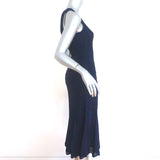 Ralph Lauren Black Label Sleeveless Midi Dress Navy Silk Chevron Knit Size Small