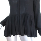Tibi Peplum Blouse Savanna Black Crepe Size 6 Long Sleeve Button Up Top