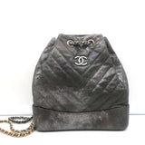 Chanel Gabrielle Chevron Backpack Dark Silver Metallic Grained Goatskin Leather