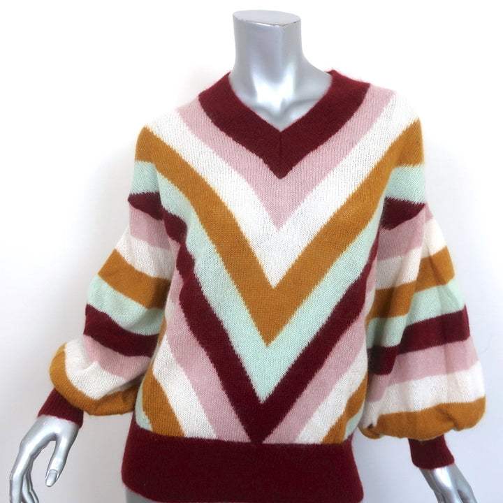 Zimmermann Sweater Fleeting Chevron Mohair-Blend Size 1 Bishop Sleeve Pullover
