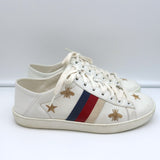 Gucci Ace Bees & Stars Embroidered Sneakers White Leather Size 35.5