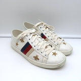 Gucci Ace Bees & Stars Embroidered Sneakers White Leather Size 35.5