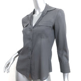 Theory Button Down Shirt Gray Stretch Cotton Size Petite 3/4 Sleeve Top