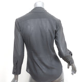 Theory Button Down Shirt Gray Stretch Cotton Size Petite 3/4 Sleeve Top